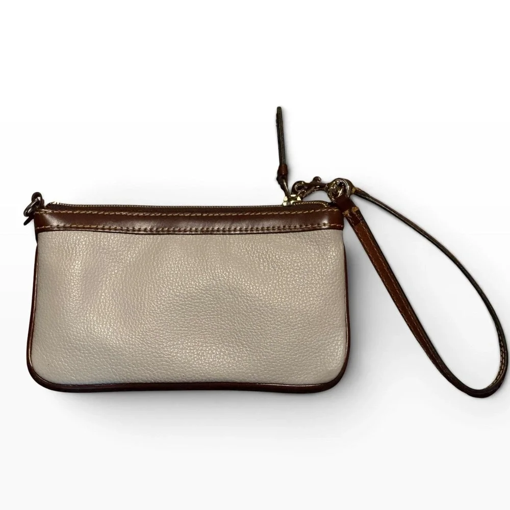 Dooney & Bourke Pebbled Leather Wristlet Cream Brown Duck Logo Wallet Clutch